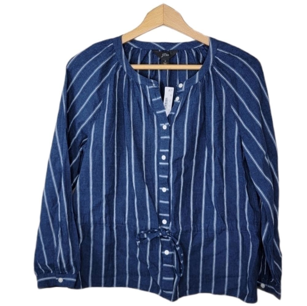 NWT J. Crew | Blue White Striped Tie Waist Button Front Shirt